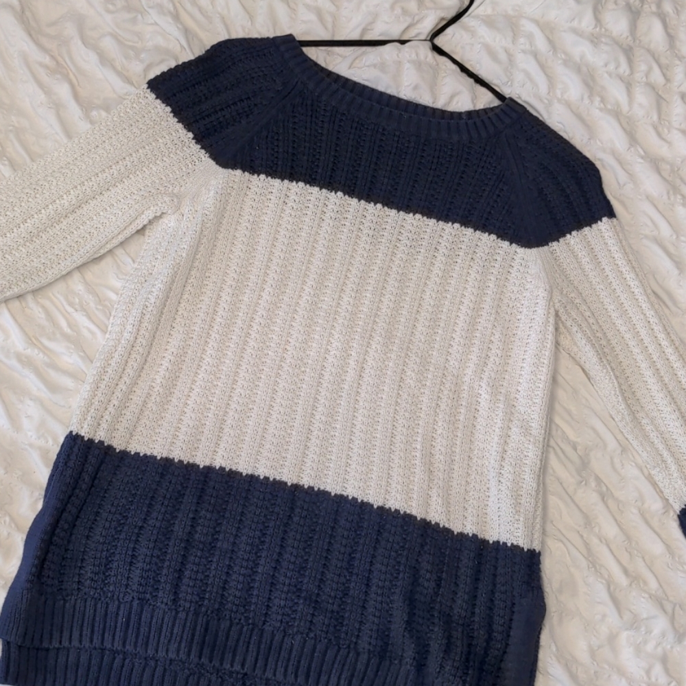 Blue and white knitted sweater